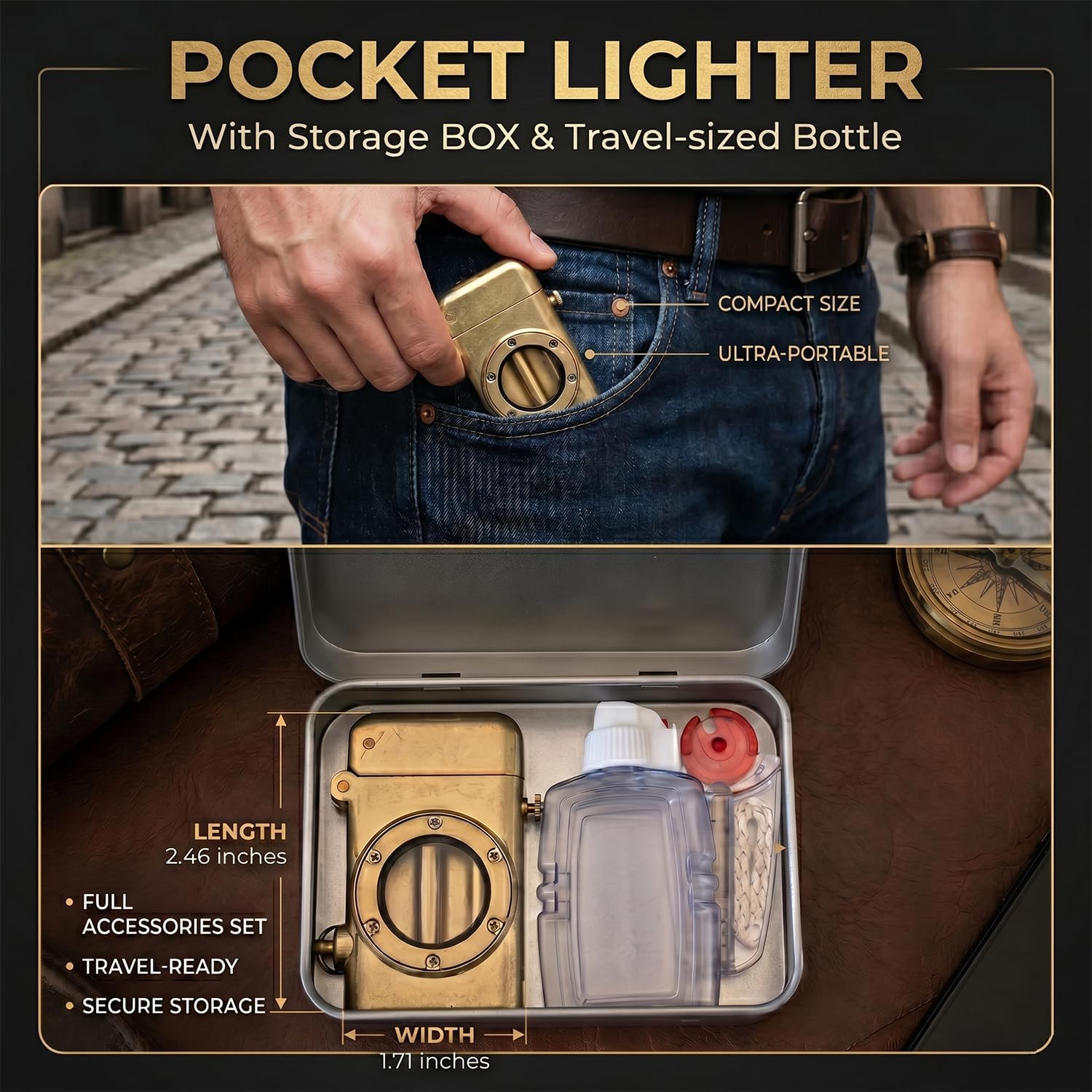Vintage Brass Trench Lighter Set